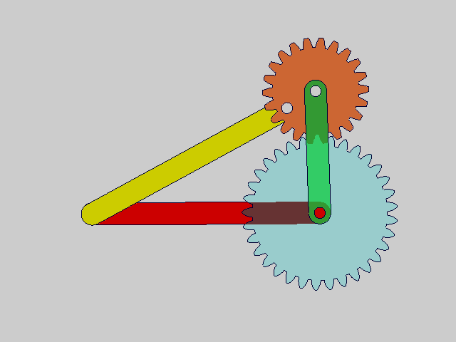 用一对齿轮副驱动双摇杆机构Drive a dual rocker mechanism with a pair of gear pairs